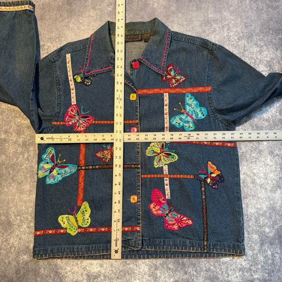 Vintage Grandma Granny Women's Denim Jacket Embroidered Butterfly Button Up L - Picture 4 of 6